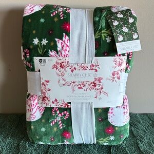 Shabby Chic Holiday Christmas Blanket Swan 🦢 Candy Cane Queen NEW!